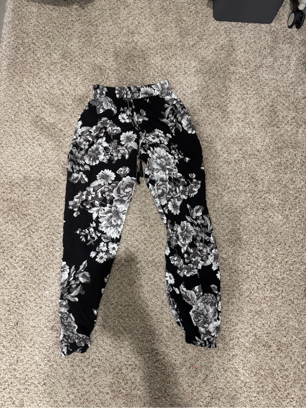 Black and White Floral Jogger Pants